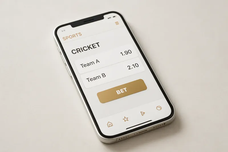 Modern sports betting app mockup showing cricket match odds on phone