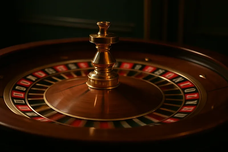 Close-up live roulette wheel spinning under dramatic light in elegant casino
